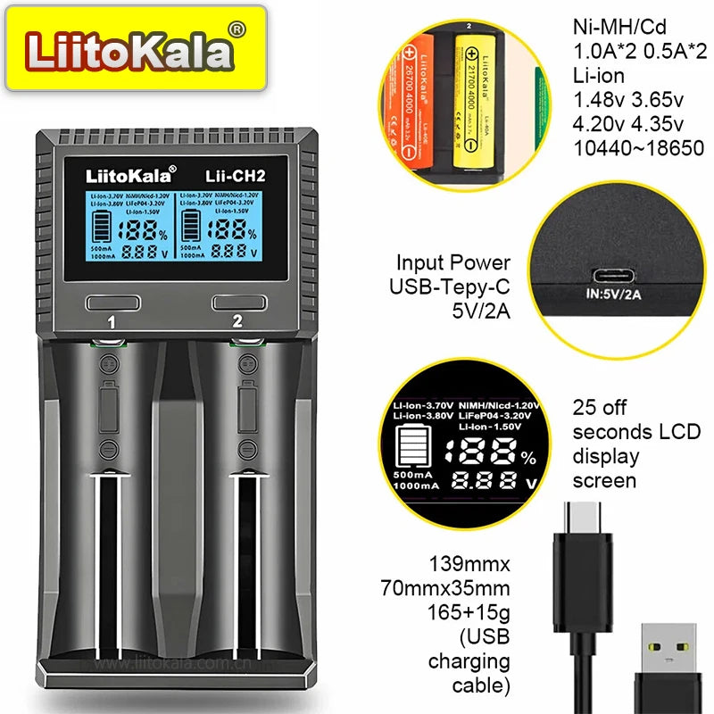 Universal Rechargeable Battery Charger for 18650, AA, AAA, Li-ion, NiMH, LiFePO4