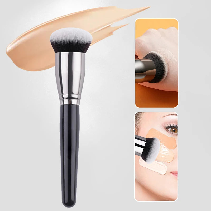Black Makeup Foundation Brush Synthetic Face Buffing Tool for Cream & Powder
