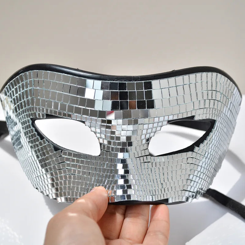 Disco Ball Glitter Mirror Face Mask for Festivals & Parties, Reflective Costume Mask