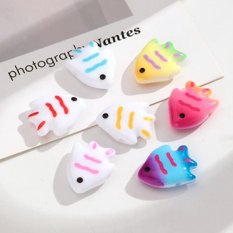 10pcs Colorful Acrylic Ocean Fish Spacer Beads for Jewelry Making & Crafts