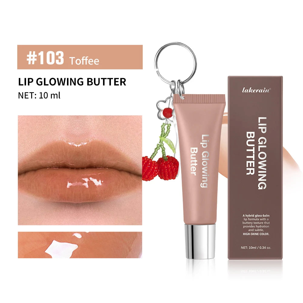 Moisturizing Lip Glowing Butter Lip Gloss with Cherry Pendant - Hydrating, Long-Lasting, Plumping, Shiny Lip Tint