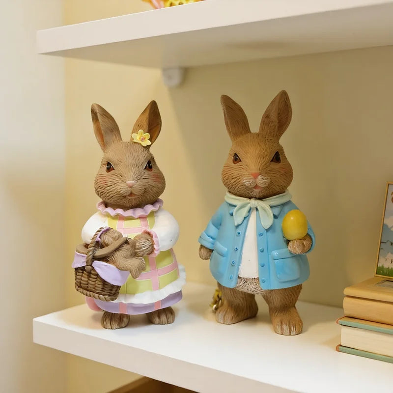 Mini Resin Rabbit Figurines for Easter Holiday Decor - 5 Inch Set