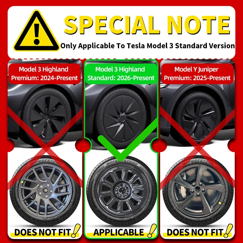 Tesla 2026 Model 3 18-Inch Wheel Cover Set - Cyclone Style Hubcaps Replacement