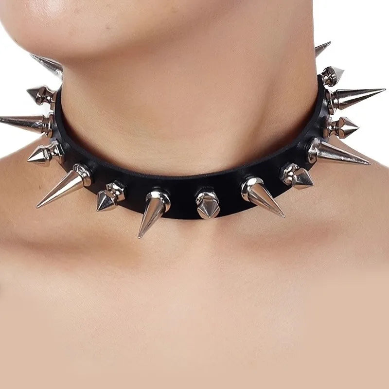 Gothic Punk Rivet Choker Necklace Y2K Style for Men Women - Holiday Gift