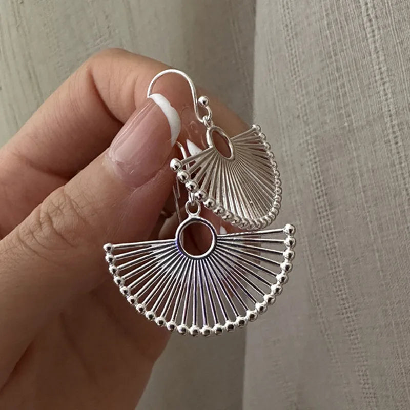 Sterling Silver Earrings for Women Fan Shape Hypoallergenic Jewelry Trendy Party Accessories