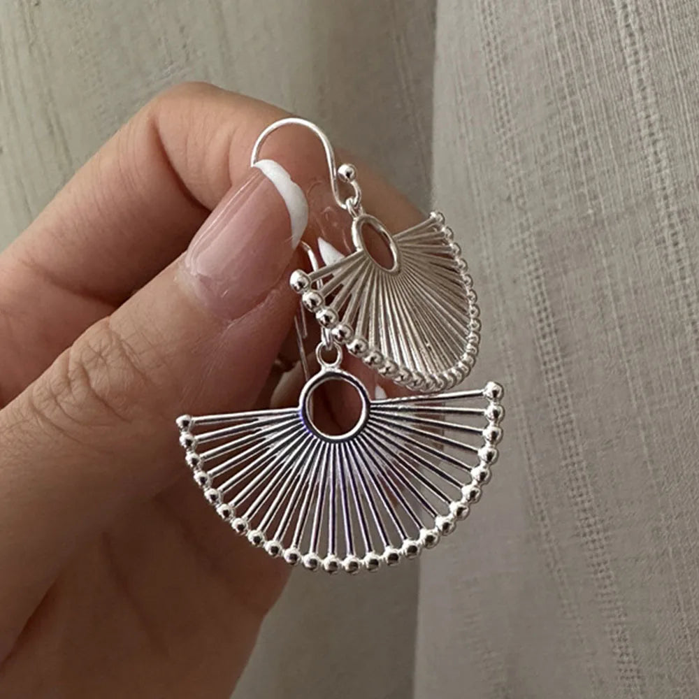 Sterling Silver Earrings for Women Fan Shape Hypoallergenic Jewelry Trendy Party Accessories