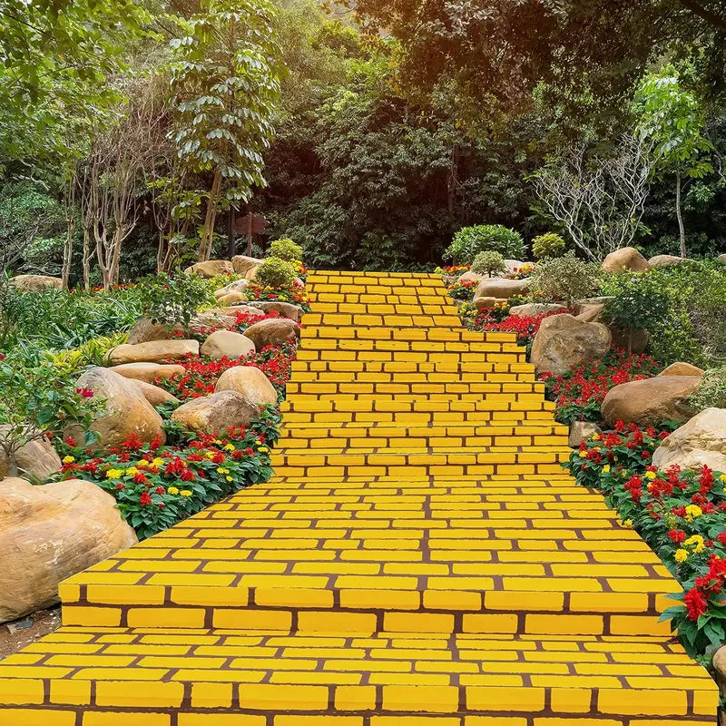Yellow Brick Wall Backdrop for Halloween Wizard Cosplay Party Decorations - Long Floor Runner