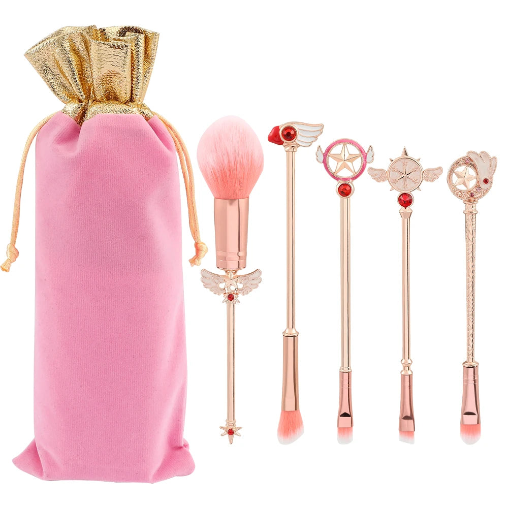 5pcs Metal Handle Fluffy Makeup Brush Set for Powder, Eyeshadow & Eyebrows