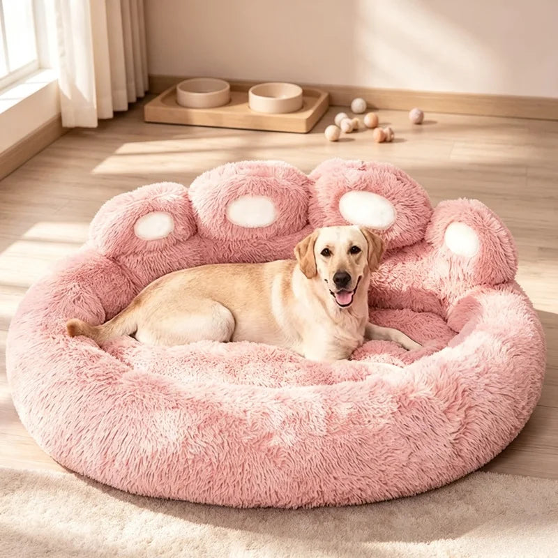 Winter Bear Paw Shape Pet Sofa Bed - Soft Fluffy Warm Cushion for Small to Large Dogs & Cats