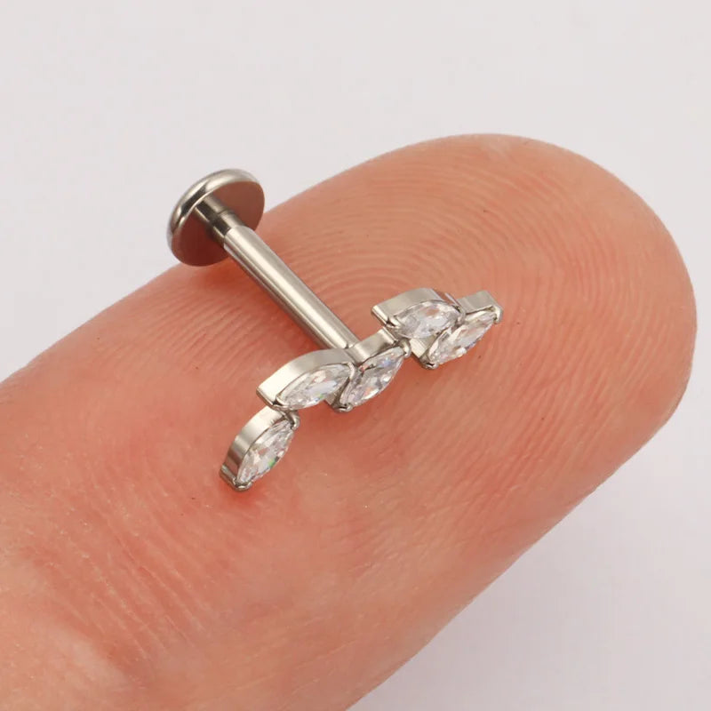Titanium Body Piercing Earring with CZ Marquise Climber, 16G-18G, Flat Back