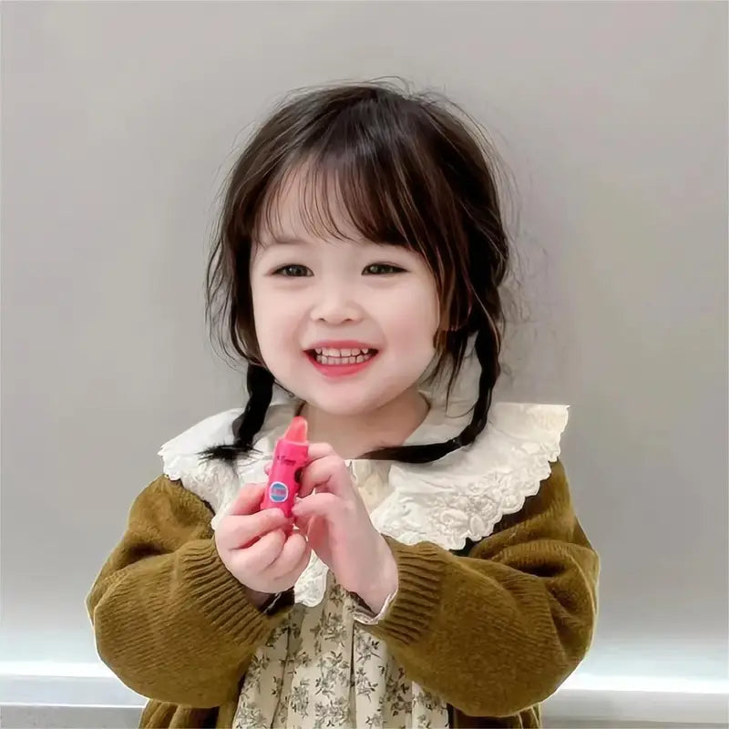 Baby Girl Fake Hair Braid Wig with Fluffy Bangs - Playful Fried Dough Style, One Year Hair Cover
