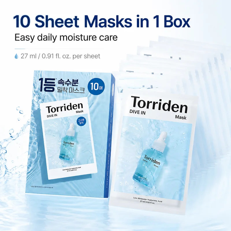 Deep Hydrating Hyaluronic Acid Facial Sheet Masks - 10 Pack for Skin Care