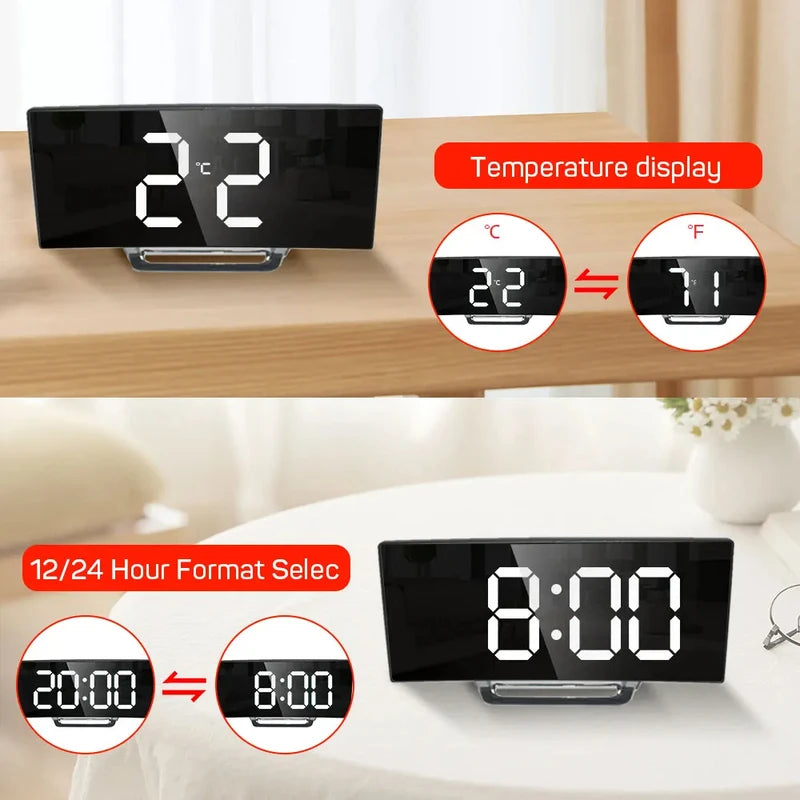 LED Digital Alarm Clock with Backlight Temperature Calendar Bedside Nightlight Home Decor