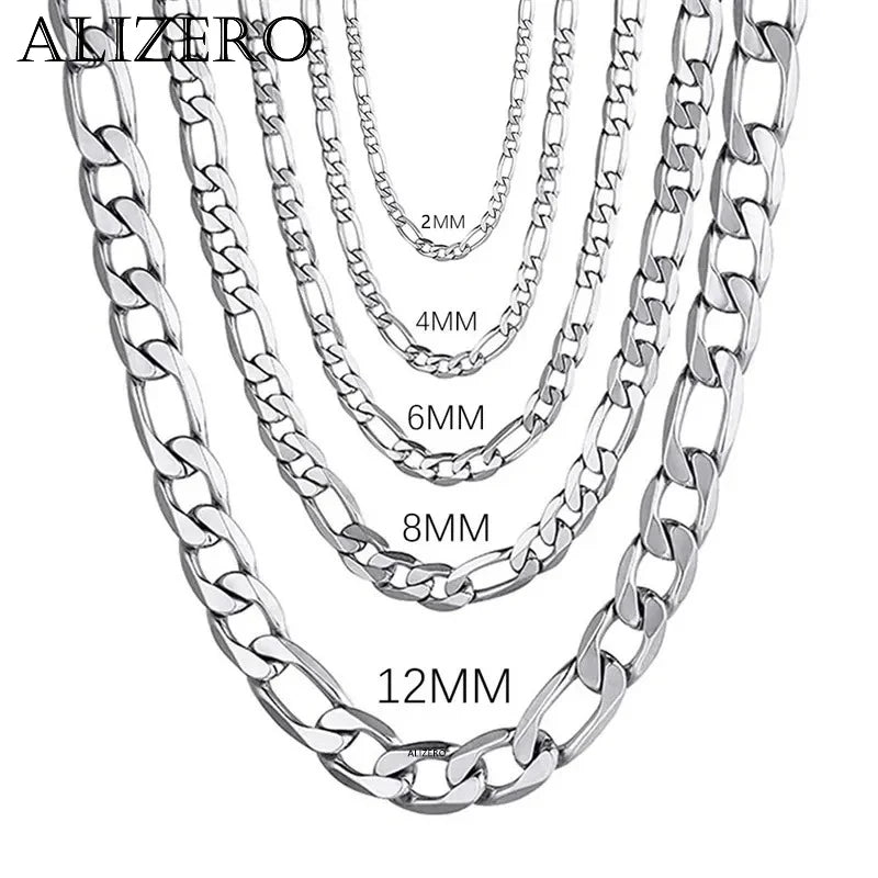 Men's Sterling Silver Chain Necklace 2MM-12MM 16-30 Inch High-End Jewelry