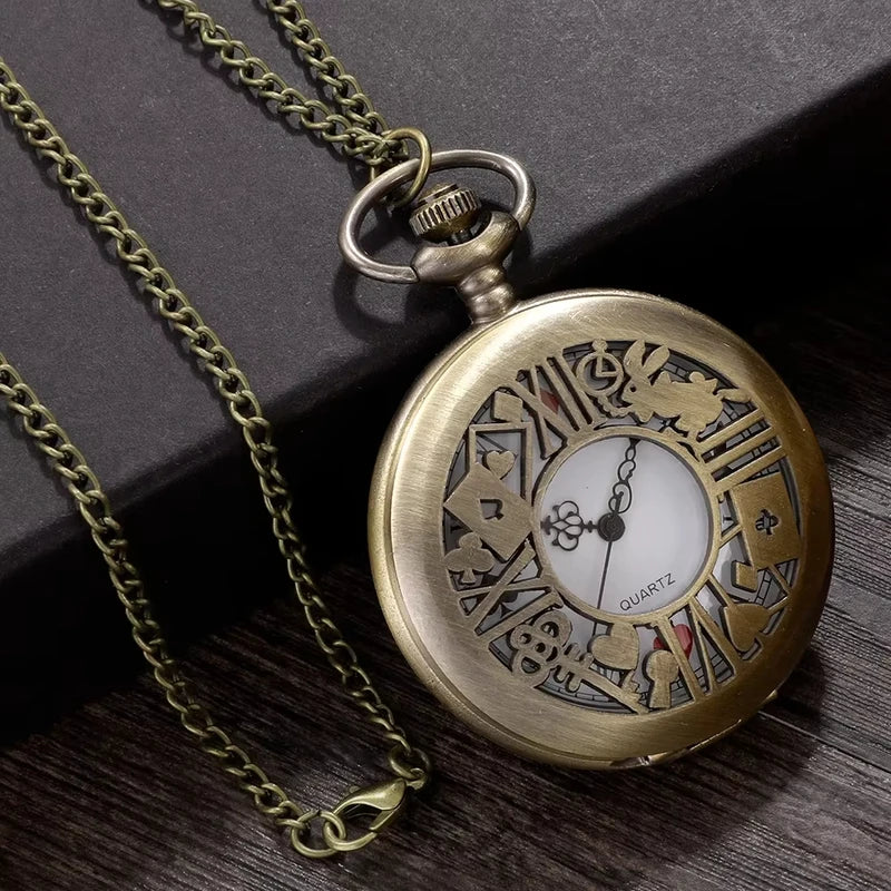 Vintage Bronze Quartz Pocket Watch with Chain - Women Gift Pendant