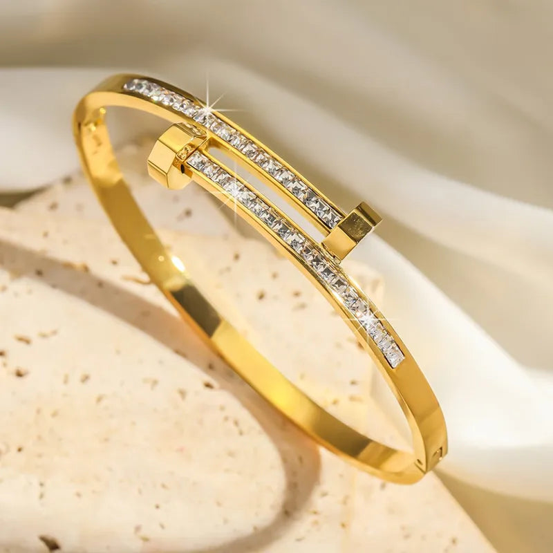 Women Stackable Gold Color Bangles Stainless Steel Jewelry for Wedding & Gift