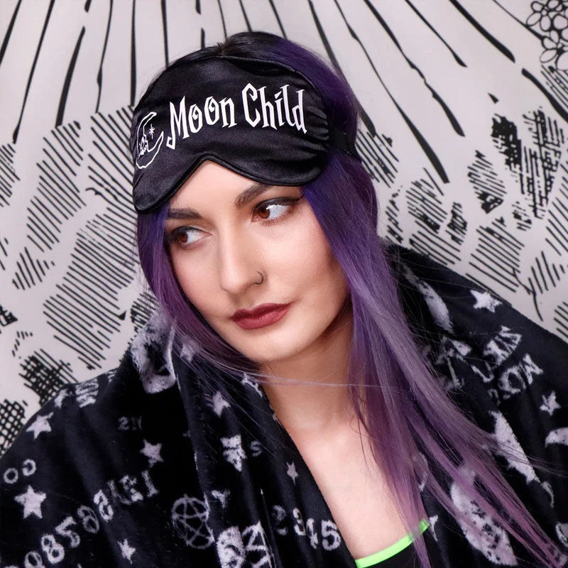Halloween Gothic Black Satin Eye Mask with Adjustable Strap Spooky Party Accessory