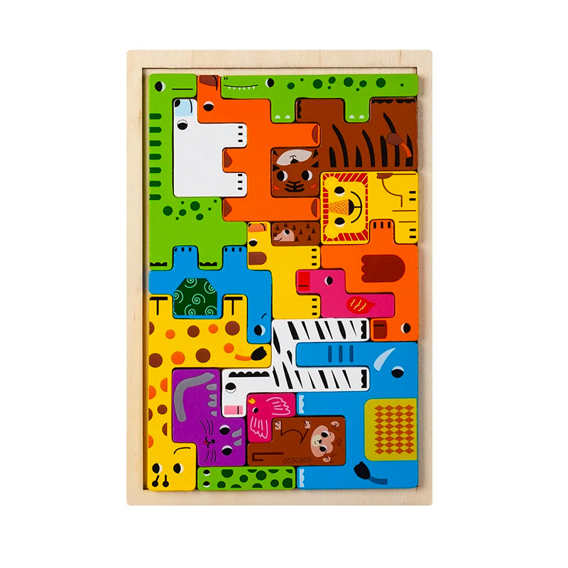 Montessori Animal Characters Wooden Puzzle for Kids - Transportation and Russian Blocks