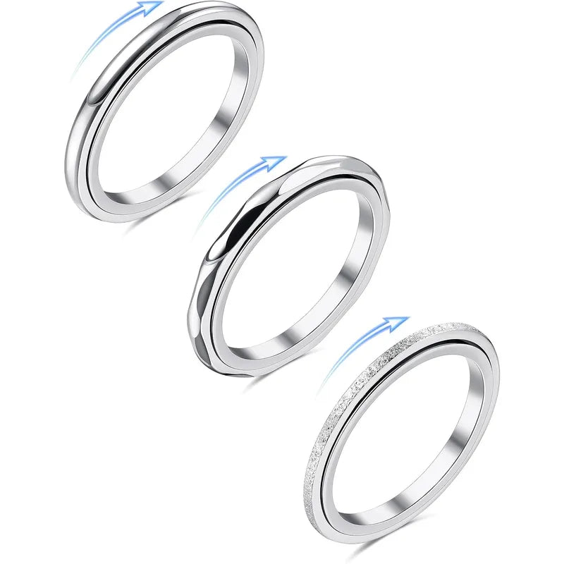 Unisex Stainless Steel Fidget Ring Set for Anxiety Relief Stress Relief Jewelry Gift