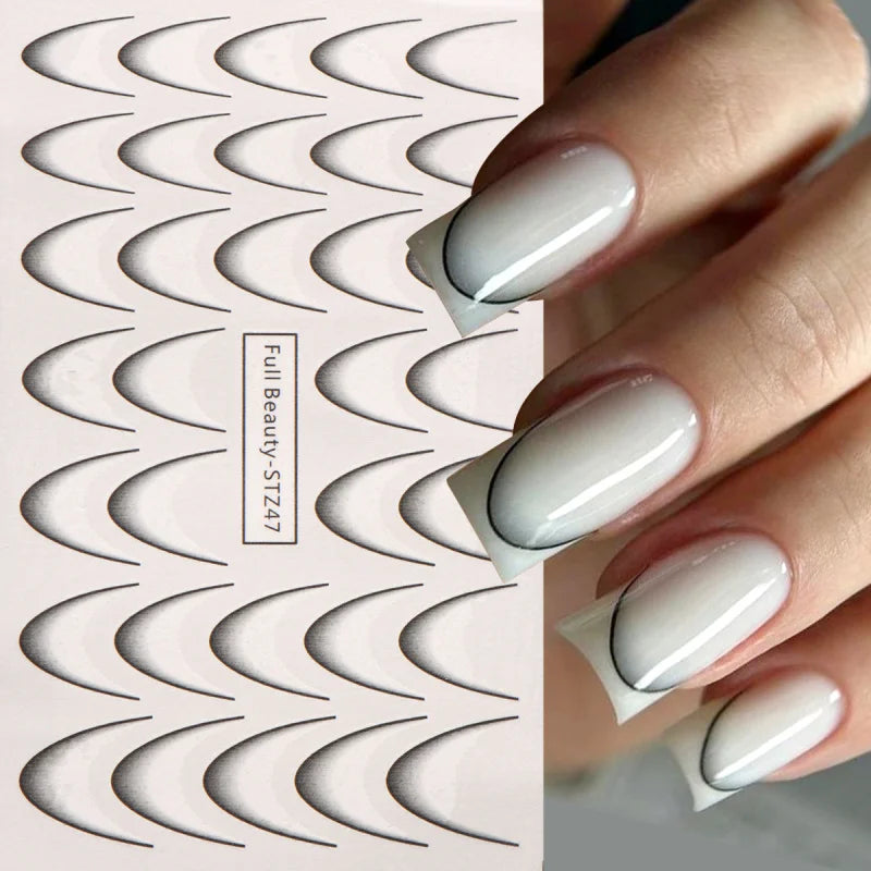 8PCS Gradient French Nail Art Stickers Water Transfer Decals for DIY Manicure