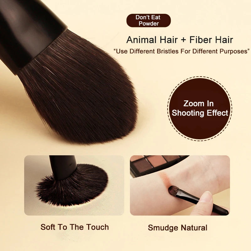 Mini Makeup Brush Set for Face Eyeshadow Foundation Concealer - Soft Animal & Fiber Hair