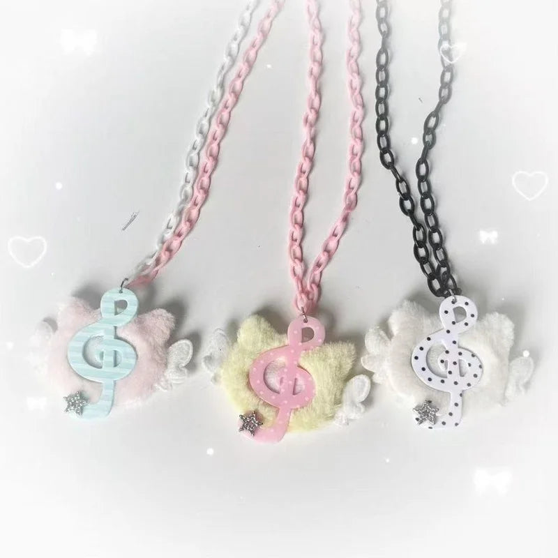 Y2K Harajuku Angel Cat Necklace with Plush Dotted Pendant - Subculture Style