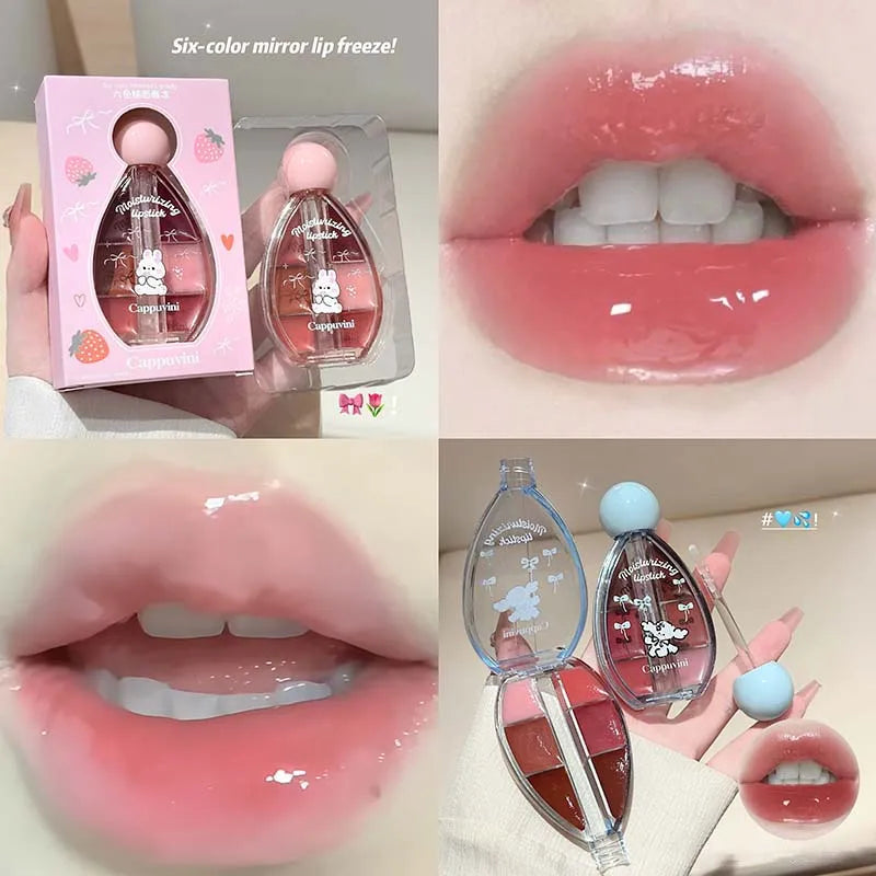 6-Color Lip Balm Set - Juicy Pink, Moisturizing Lip Gloss & Lip Oil Palette
