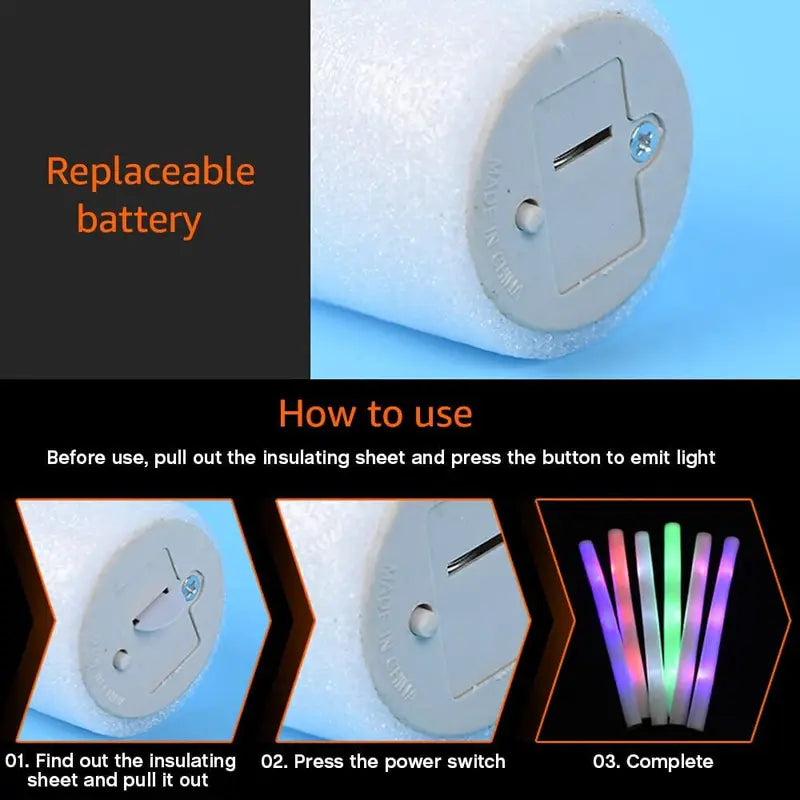 100 Pcs LED Glow Sticks Bulk Party Light-Up Foam Tubes for Events & Celebrations