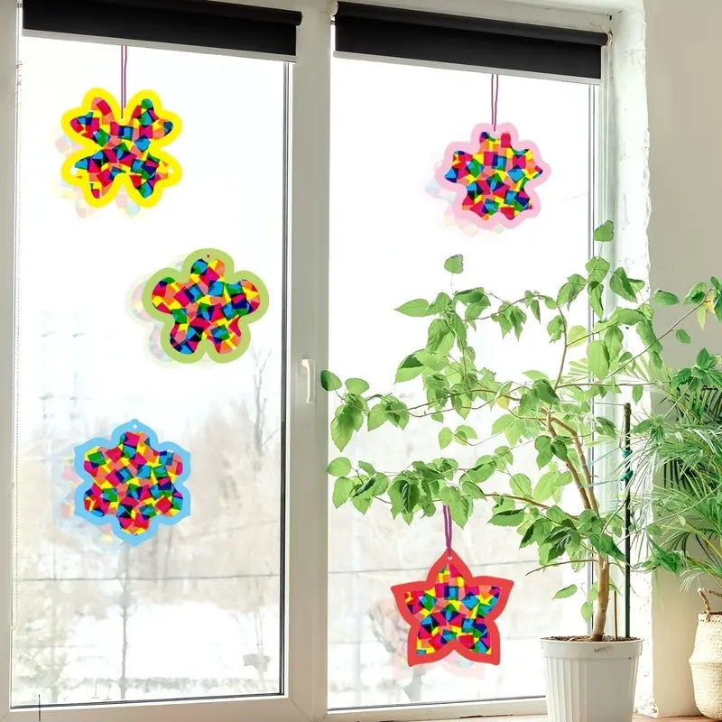 Kids Stained Glass Craft Kit for Windows - Easter Paper Hanging Ornament Set