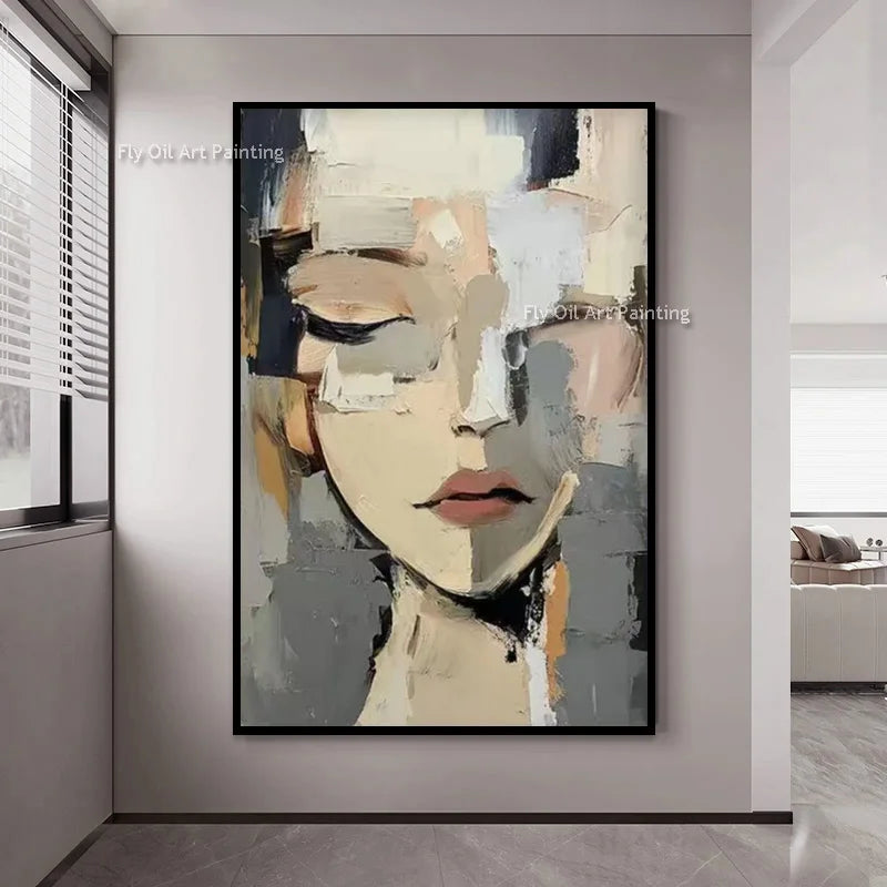 Large Abstract Face Oil Painting Canvas Art - Thick Texture Modern Artwork