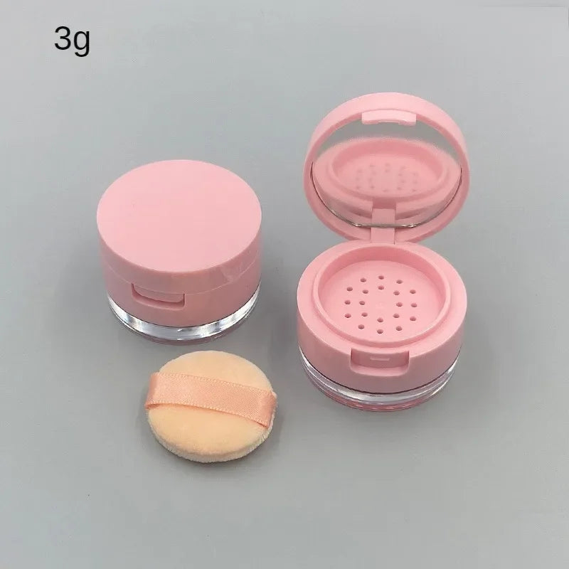 Portable Makeup Powder Container with Sifter and Mirror - Travel Cosmetic Jar
