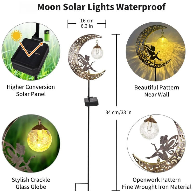 Solar Fairy Moon Garden Statues Outdoor Decor Light Stake for Patio Yard
