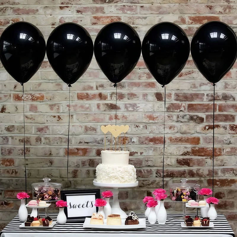 Matte Black Latex Balloons - Helium-Inflatable Party Decor for Celebrations