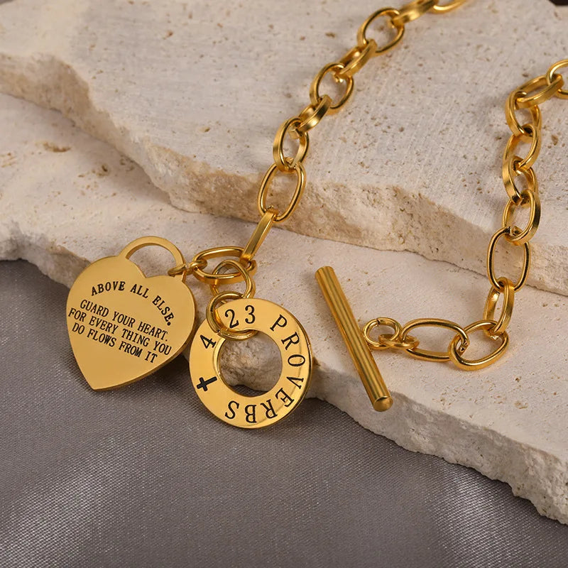 Heart-Shaped Stainless Steel Engraved Necklace for Daily Wear & Travel