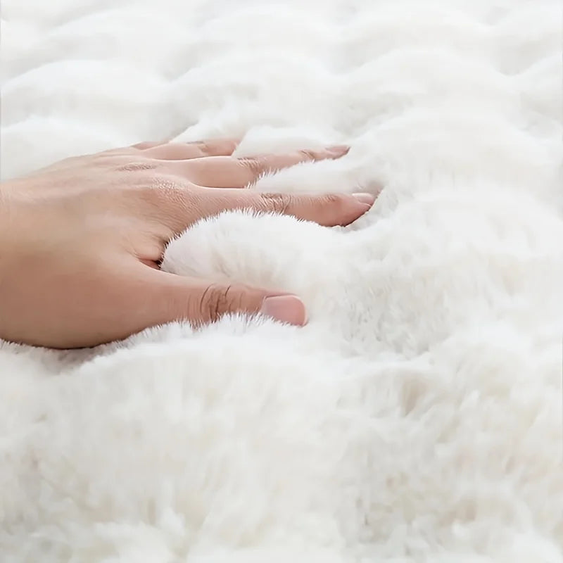 Oval Plush Rabbit Fur Rug - Soft Winter Carpet for Living Room & Bedroom