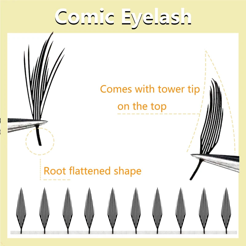 False Eyelash Fans - Feather Shape, C/D Curl, Premade Tower Lashes for Makeup