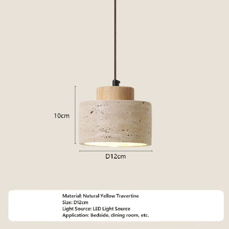 Japanese Style Stone Pendant Light with Travertine Suspension Ceiling LED Hanging Lamp