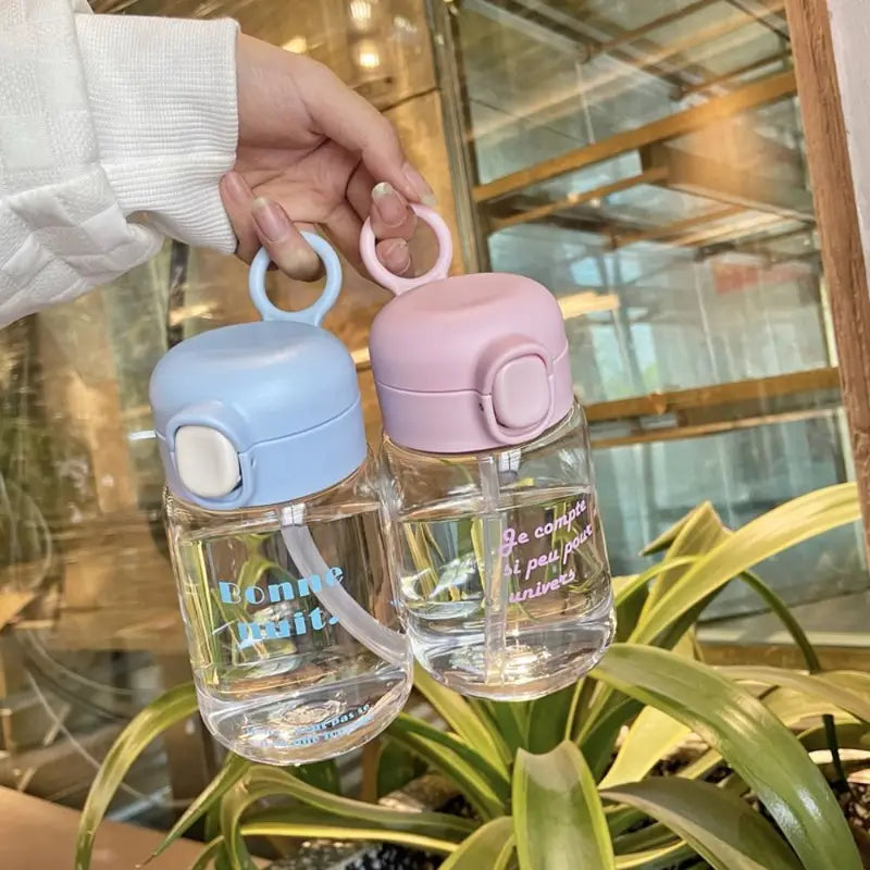 Kids Leak-Proof 400ml Cartoon Sippy Cup with Straw - Lightweight Plastic Water Bottle for Toddlers
