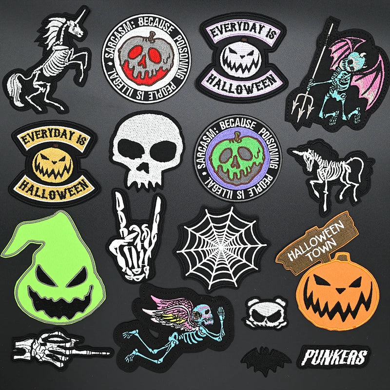 Halloween Iron-On Patches for Clothes Embroidery Pumpkin Ghost Devil Decor Set