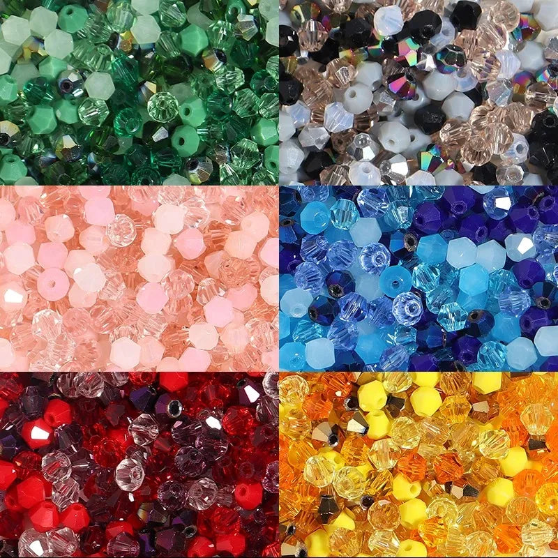 200pcs Mixed Color 4mm Bicone Glass Beads for Jewelry Making Shiny Faceted Loose Beads