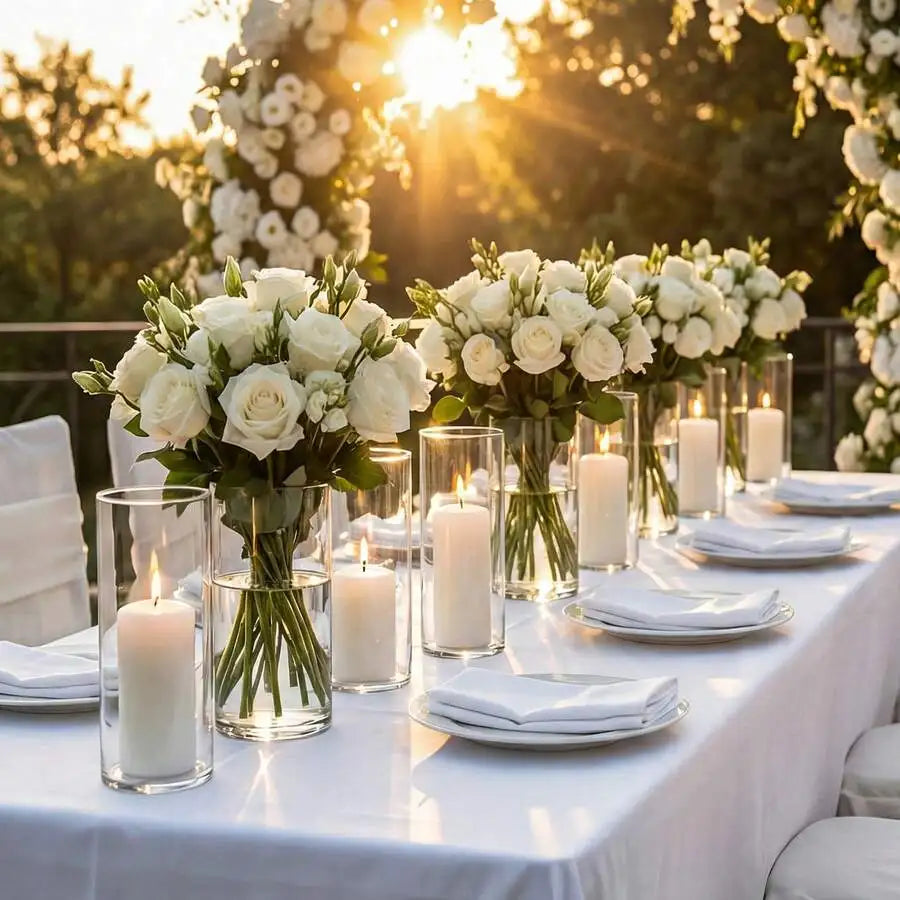 8pcs Clear Glass Cylinder Vases Set - Modern Flower & Wedding Centerpieces