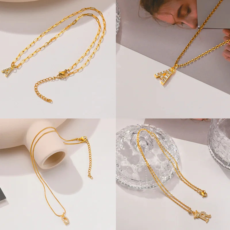 Initial Letter Necklace for Women with Zirconia Pendant - Gold, Silver, Rose & More