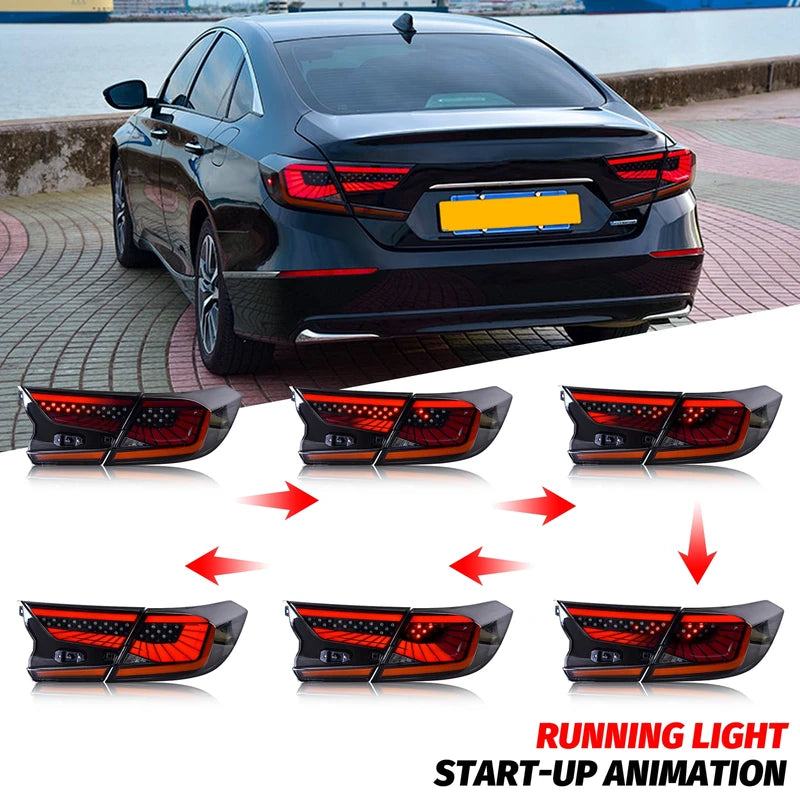 LED Tail Lights for Honda Accord 2018-2023 10th Gen Sequential Turn Signal Black V3