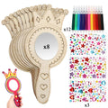 Wooden Handheld Mirror Craft Kit with Coloring Pens for Kids - 23 Pieces