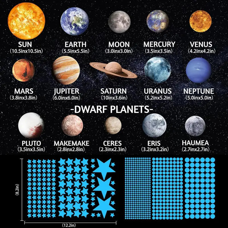 757PCS Glow in The Dark Planet Wall Stickers for Kids Bedroom Ceiling Decor