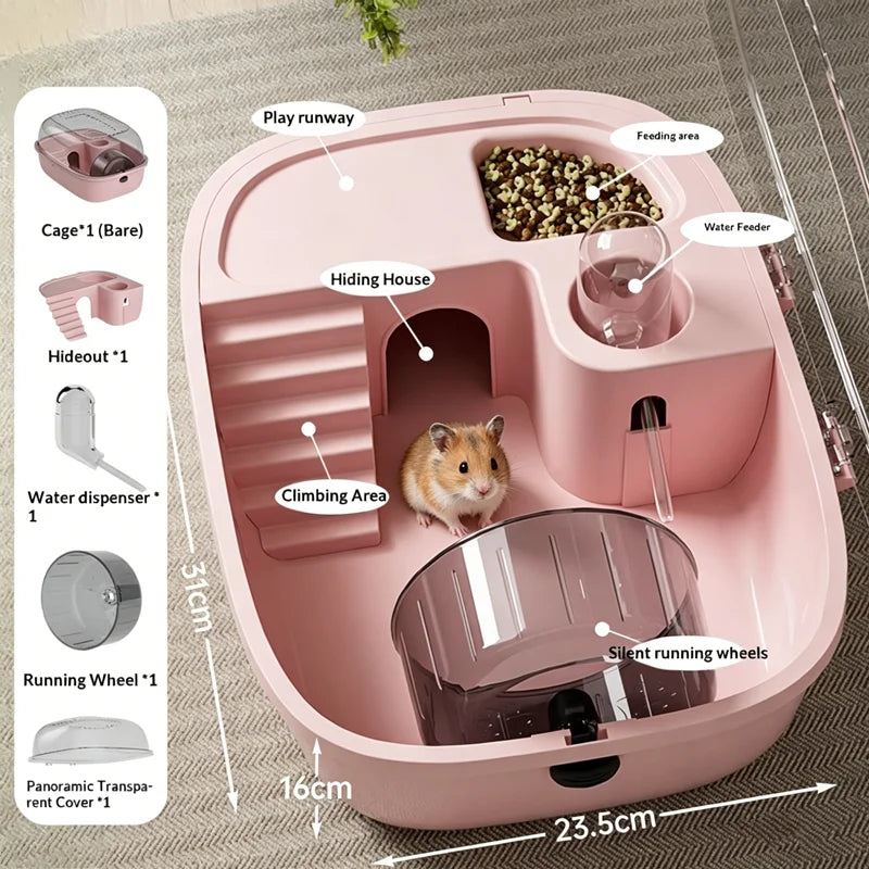 Large Capacity Hamster Cage Habitat Villa with 2-Layer Platform & Accessories