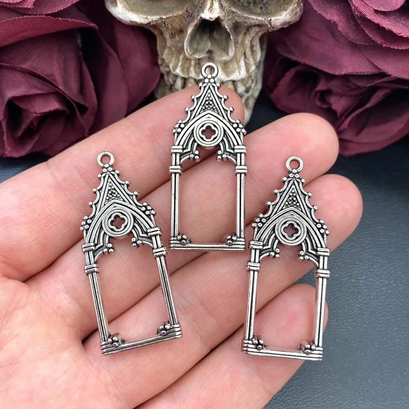 Set of 5 Gothic Vintage Castle Church Charms for Jewelry Making 47x19mm