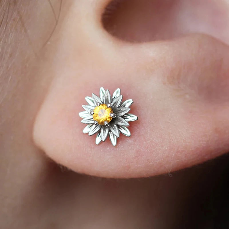 Dainty Flower Stud Earrings for Women - White & Gold Tones, Gift Jewelry