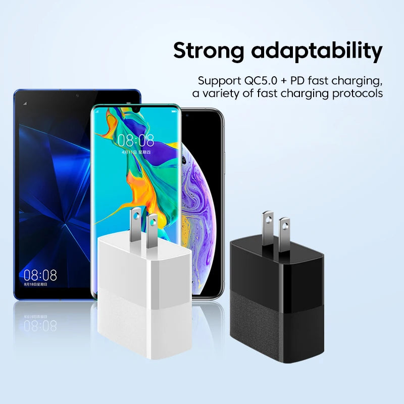 100W USB Fast Charger with 2 Ports PD QC3.0 Type C Phone Adapter for iPhone Samsung Huawei