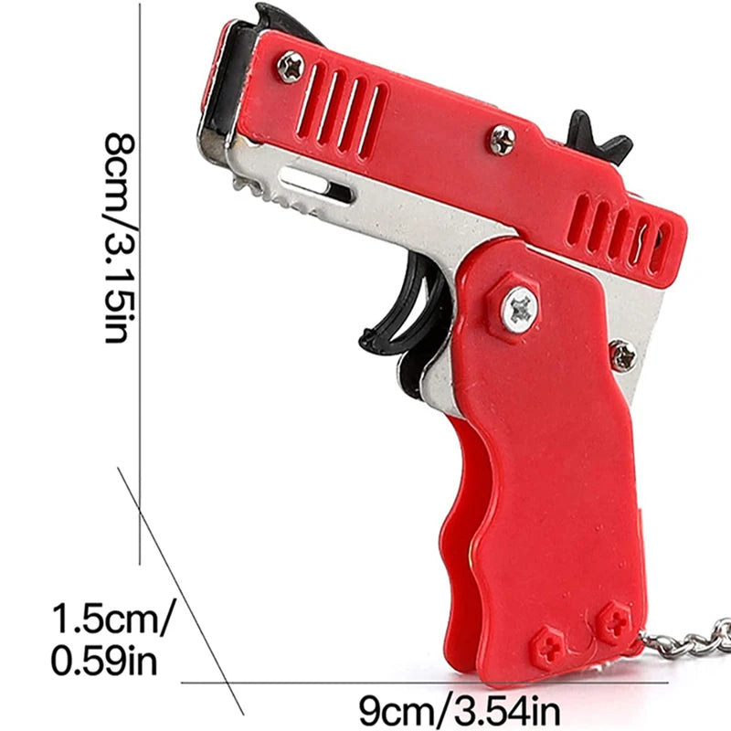 Mini Folding Rubber Band Launcher Toy with Keychain and 60 Rubber Bands - Perfect Gift